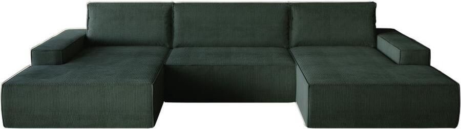 Vente-unique XXL hoekslaapbank van spargroen ribfluweel AMELIA L 354 cm x H 85 cm x D 167 cm - Foto 5