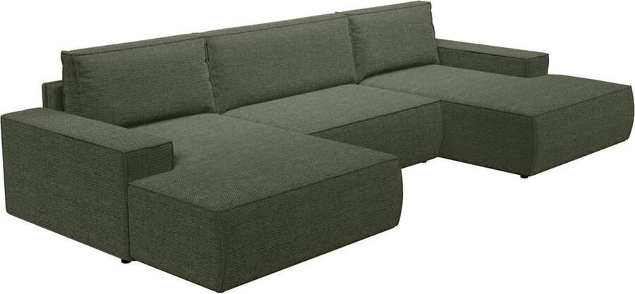 Vente-unique XXL U-vormige slaapbank in groene textuurstof – AMELIA L 354 cm x H 85 cm x D 167 cm