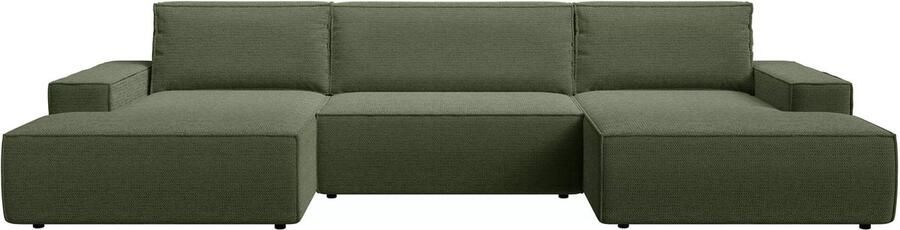 Vente-unique XXL U-vormige slaapbank in groene textuurstof – AMELIA L 354 cm x H 85 cm x D 167 cm - Foto 2