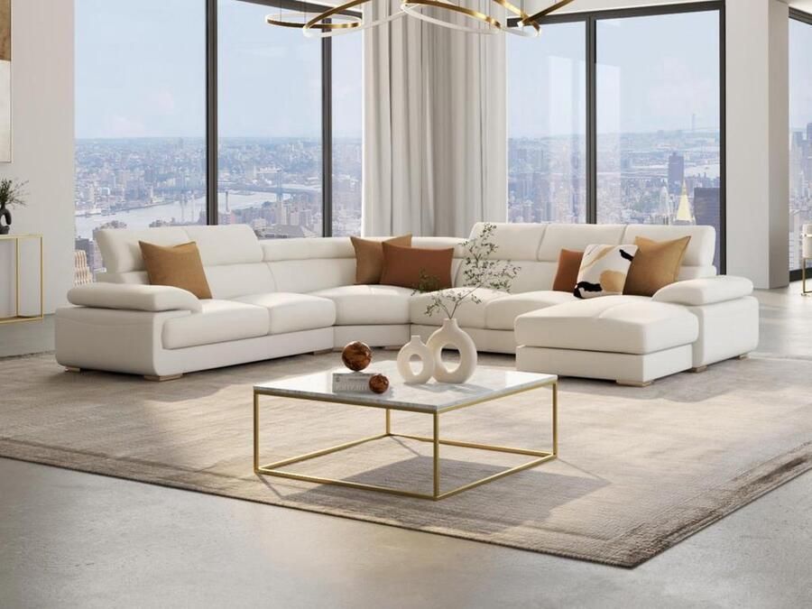 Vente-unique XXL zevenzitsbank van leer ELEVANTO wit hoek rechts L 355 cm x H 90 cm x D 172 cm - Foto 2