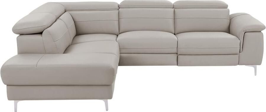 Vente-unique LINEA SOFA Zitbank met hoek links en elektrische relaxfunctie in lichtgrijs leer FUSINO L 263 cm x H 76 cm x D 218 cm