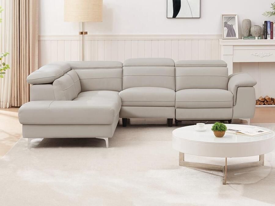Vente-unique LINEA SOFA Zitbank met hoek links en elektrische relaxfunctie in lichtgrijs leer FUSINO L 263 cm x H 76 cm x D 218 cm - Foto 2