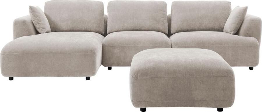 Vente-unique Zitbank met hoek links en poef in beige stof TINDRALO