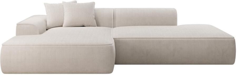 Vente-unique Zitbank met hoek links in beige ribfluweel ERYNEL L 305 cm x H 70 cm x D 156 cm - Foto 2