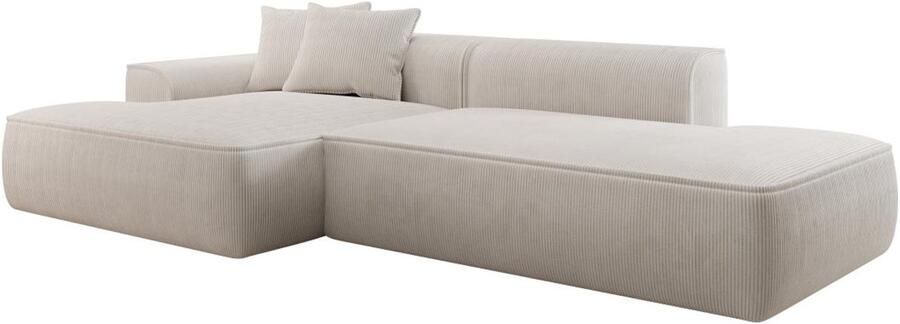 Vente-unique Zitbank met hoek links in beige ribfluweel ERYNEL L 305 cm x H 70 cm x D 156 cm