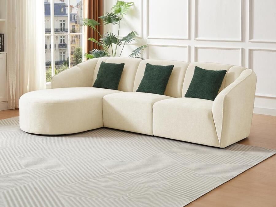Vente-unique Zitbank met hoek links in beige textuurstof NETOMIA L 272 cm x H 86 cm x D 169 cm