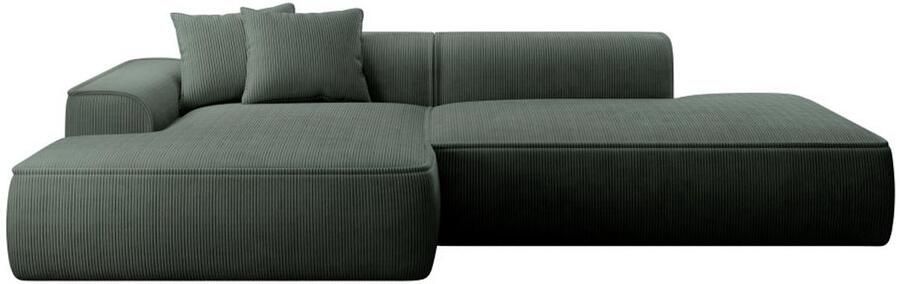 Vente-unique Zitbank met hoek links in dennengroen ribfluweel ERYNEL L 305 cm x H 70 cm x D 156 cm - Foto 2