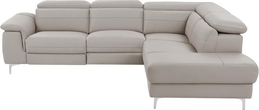 Vente-unique Zitbank met hoek rechts en elektrische relaxfunctie in lichtgrijs leer FUSINO L 263 cm x H 76 cm x D 218 cm
