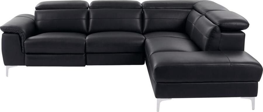 Vente-unique LINEA SOFA Zitbank met hoek rechts en elektrische relaxfunctie in zwart leer FUSINO L 263 cm x H 76 cm x D 218 cm