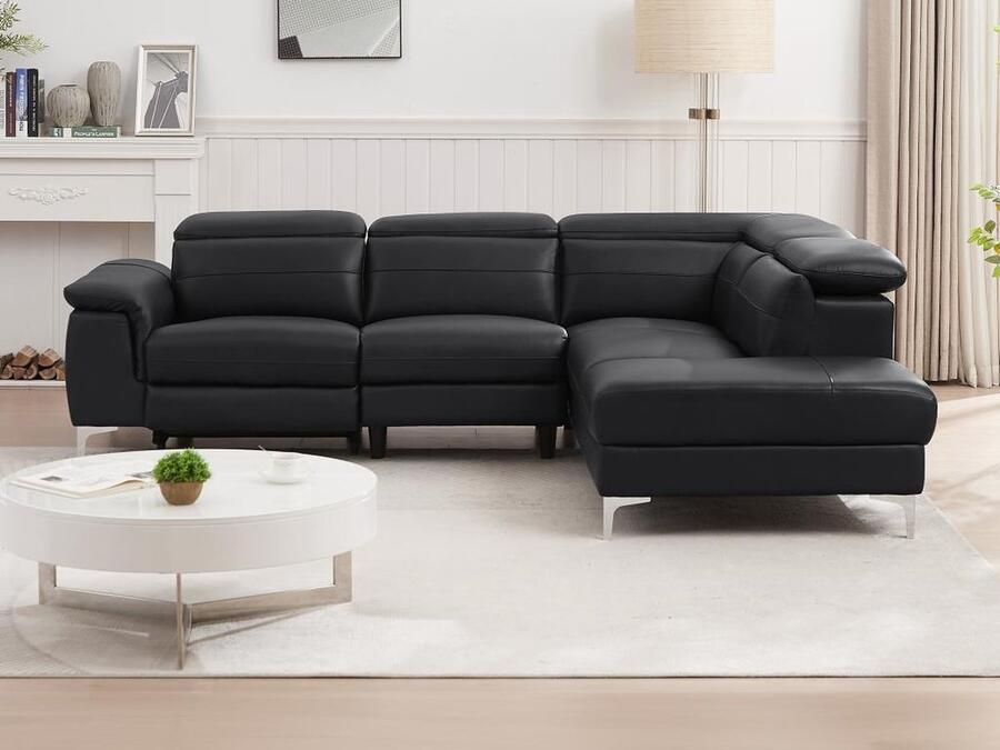 Vente-unique LINEA SOFA Zitbank met hoek rechts en elektrische relaxfunctie in zwart leer FUSINO L 263 cm x H 76 cm x D 218 cm - Foto 2
