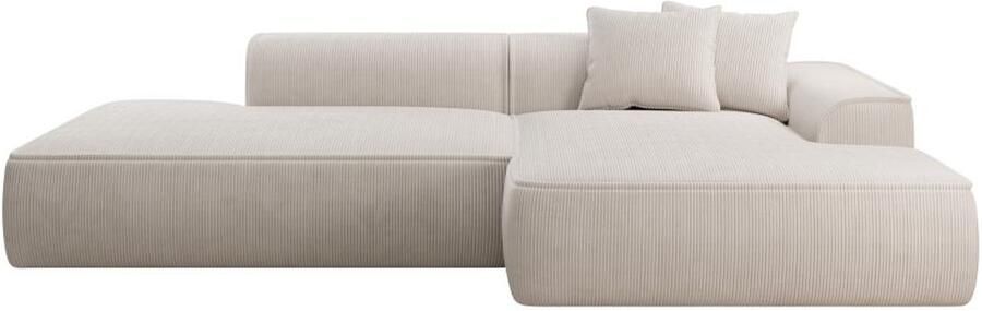 Vente-unique Zitbank met hoek rechts in beige ribfluweel ERYNEL L 305 cm x H 70 cm x D 156 cm