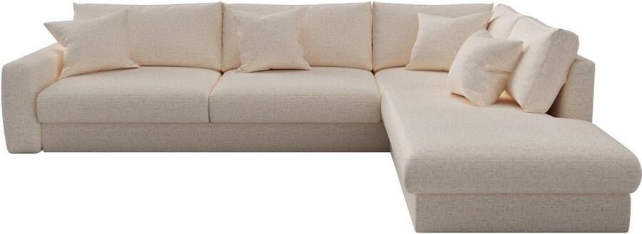 Vente-unique Zitbank met hoek rechts in beige stof JULINA van Maison Céphy L 267 cm x H 79 cm x D 254 cm - Foto 3