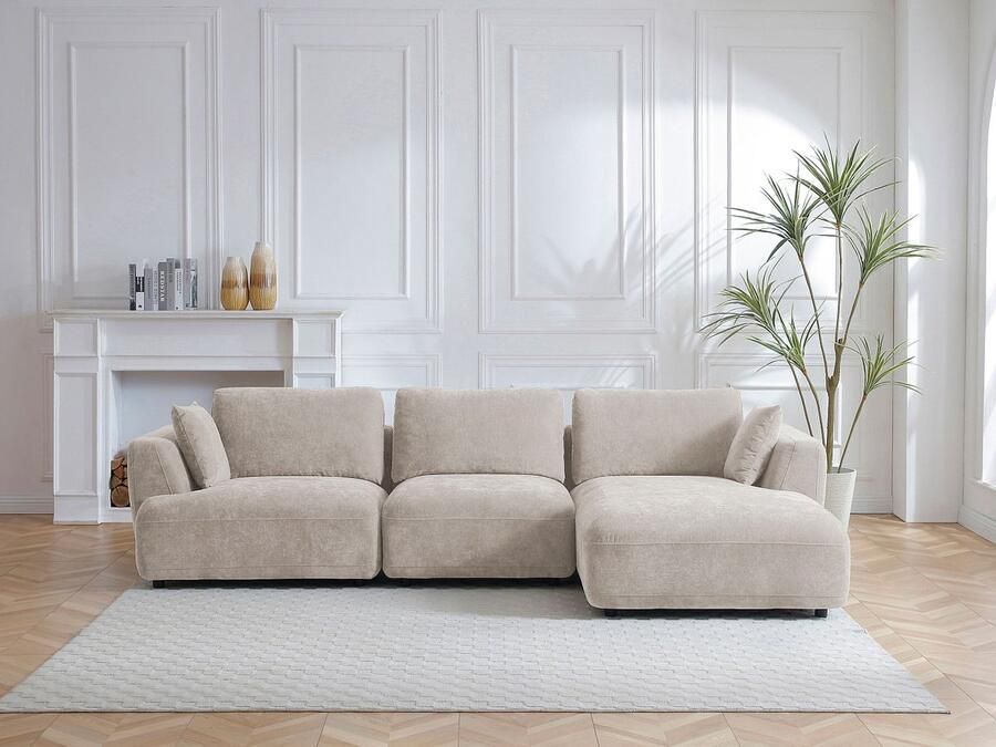 Vente-unique Zitbank met hoek rechts van beige stof TINDRALO - Foto 3