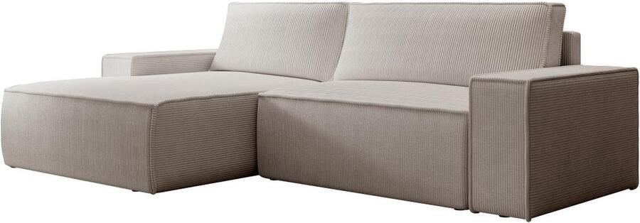 Vente-unique Zitbank met linkse hoek in beige ribfluweel AMELIA L 267 cm x H 85 cm x D 160 cm