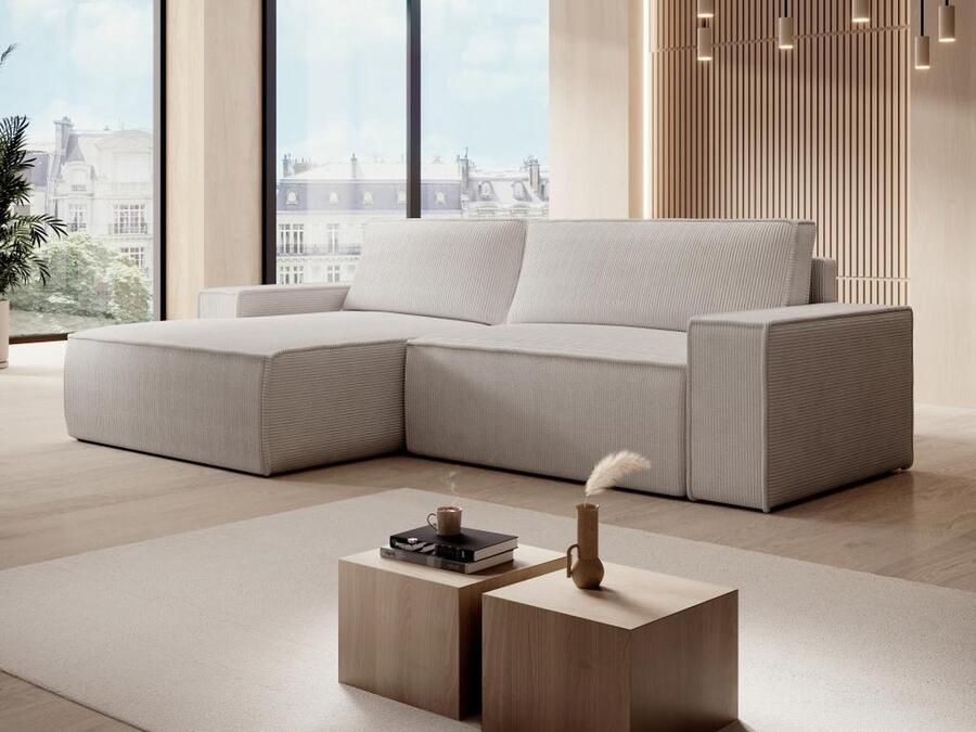 Vente-unique Zitbank met linkse hoek in beige ribfluweel AMELIA L 267 cm x H 85 cm x D 160 cm - Foto 2