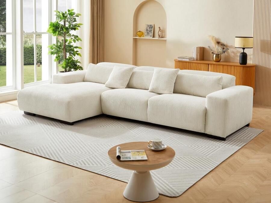 Maison Céphy Zitbank met linkse hoek in beige ribfluweel OVENTINO L 315 cm x H 70 cm x D 166 cm - Foto 2