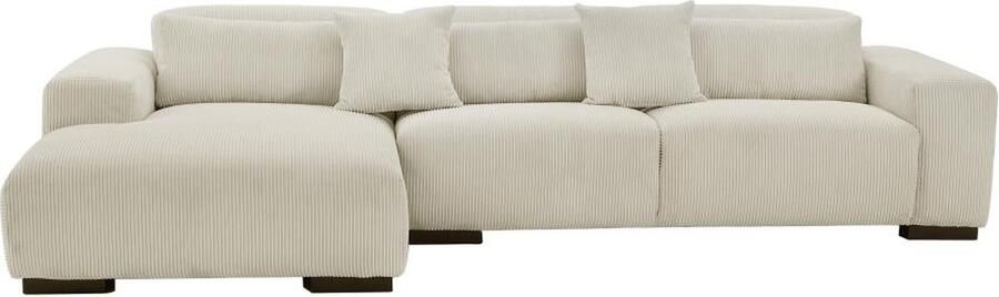 Maison Céphy Zitbank met linkse hoek in beige ribfluweel OVENTINO L 315 cm x H 70 cm x D 166 cm