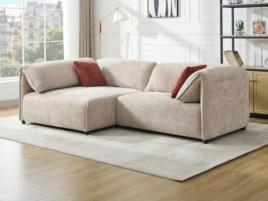 Vente-unique Zitbank met linkse hoek in beige textuurstof LOUSOPA van Maison Céphy L 250 cm x H 75 cm x D 141 cm - Foto 2