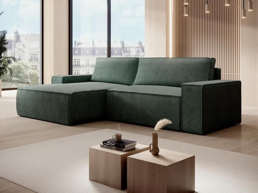 Vente-unique Zitbank met linkse hoek in dennengroen ribfluweel AMELIA L 267 cm x H 85 cm x D 160 cm - Foto 2