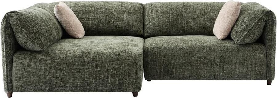 Vente-unique Zitbank met linkse hoek in groene textuurstof LOUSOPA van Maison Céphy L 250 cm x H 75 cm x D 141 cm