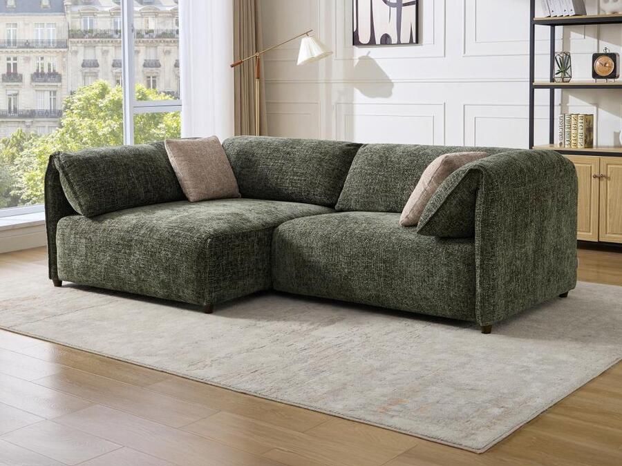 Vente-unique Zitbank met linkse hoek in groene textuurstof LOUSOPA van Maison Céphy L 250 cm x H 75 cm x D 141 cm - Foto 2