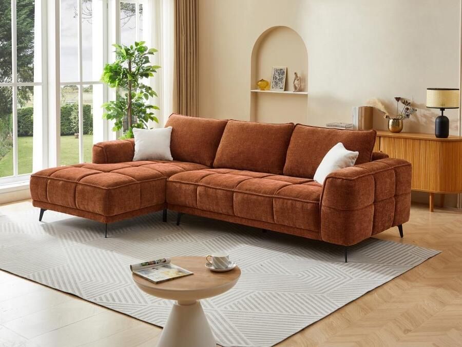 Vente-unique Zitbank met linkse hoek in terracotta textuurstof KIPAMBA L 292 cm x H 88 cm x D 172 cm