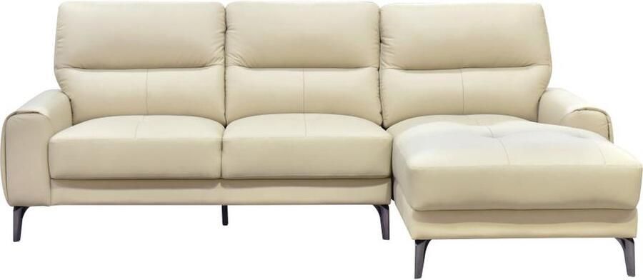 Vente-unique Zitbank met rechtse hoek in beige buffelleer VALDANA L 258.5 cm x H 96 cm x D 159 cm