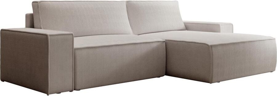 Vente-unique Zitbank met rechtse hoek in beige ribfluweel AMELIA L 267 cm x H 85 cm x D 160 cm - Foto 2