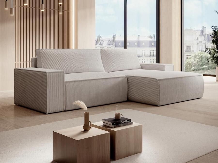 Vente-unique Zitbank met rechtse hoek in beige ribfluweel AMELIA L 267 cm x H 85 cm x D 160 cm - Foto 3