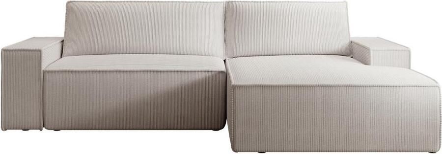 Vente-unique Zitbank met rechtse hoek in beige ribfluweel AMELIA L 267 cm x H 85 cm x D 160 cm