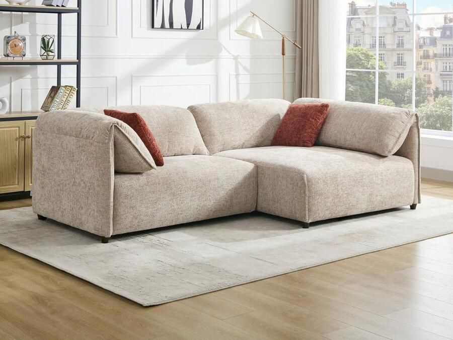 Vente-unique Zitbank met rechtse hoek in beige textuurstof LOUSOPA van Maison Céphy L 250 cm x H 75 cm x D 141 cm - Foto 2