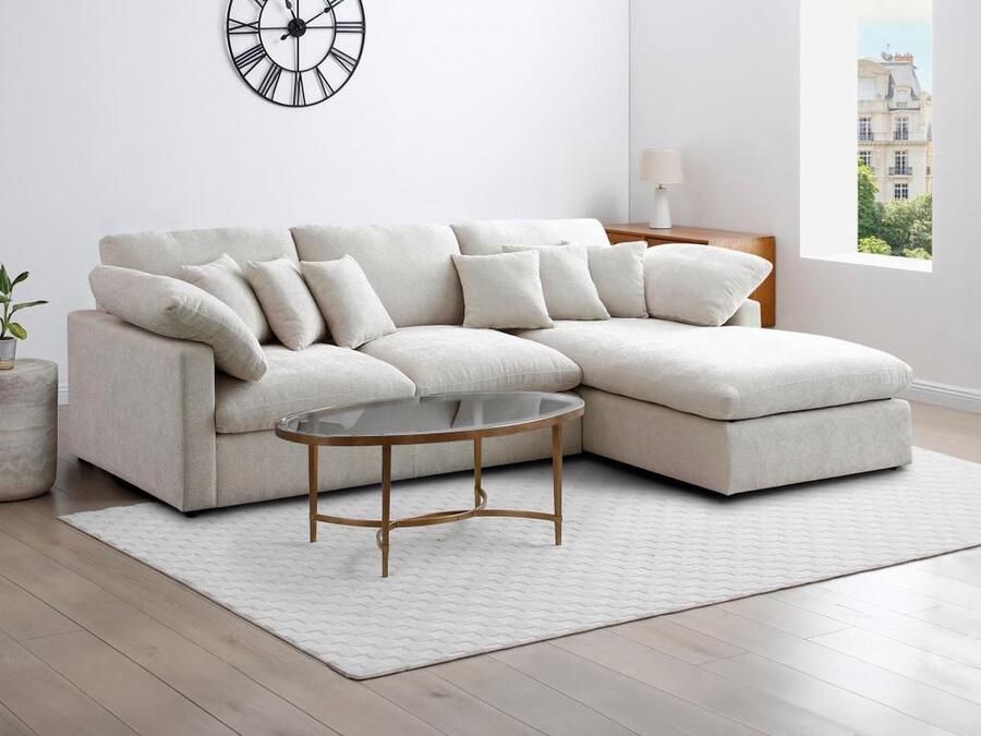 Vente-unique Zitbank met rechtse hoek in beige textuurstof TRODANO L 304 cm x H 89 cm x D 182 cm
