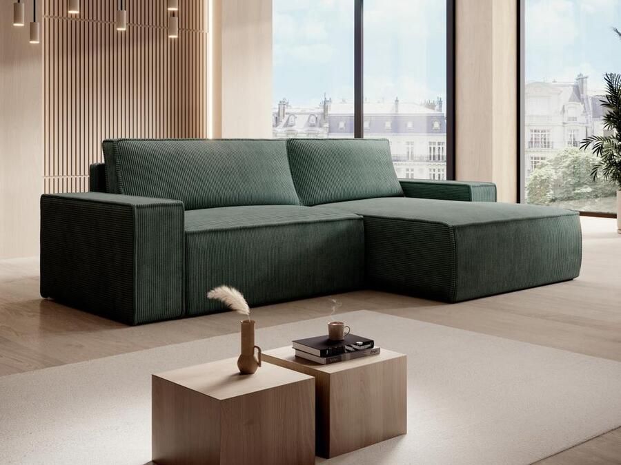 Vente-unique Zitbank met rechtse hoek in dennengroen ribfluweel AMELIA L 267 cm x H 85 cm x D 160 cm - Foto 2