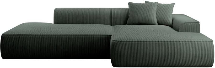 Vente-unique Zitbank met rechtse hoek in dennengroen ribfluweel ERYNEL L 305 cm x H 70 cm x D 156 cm - Foto 2