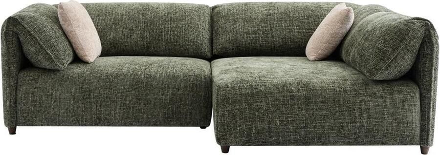 Vente-unique Zitbank met rechtse hoek in groene textuurstof LOUSOPA van Maison Céphy L 250 cm x H 75 cm x D 141 cm