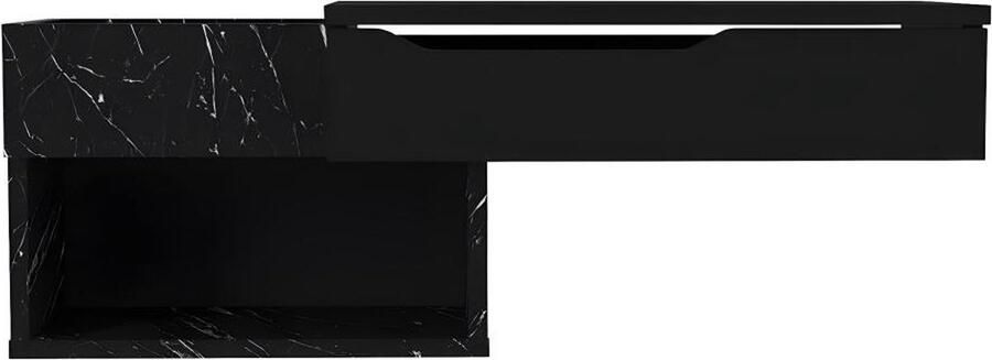 Vente-unique Zwevende sidetable met 1 lade en 2 nissen Zwarte marmerlook DAREKA L 90 cm x H 33.2 cm x D 29.6 cm - Foto 3