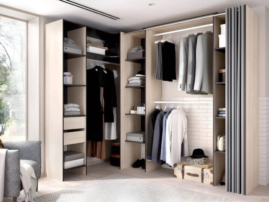 Vente-unique Verstelbare kledingkast DORIAN L164 234 cm Eiken en antraciet L 234 cm x H 205 cm x D 141 cm - Foto 2