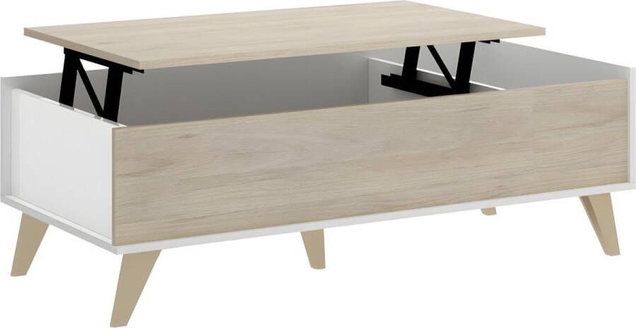 Vente-unique Verstelbare salontafel KOLYMA 1 nis Kleuren: Eiken & Wit L 99 cm x H 41 cm x D 60 cm