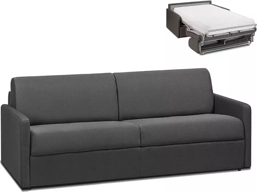 Vente-unique Vierzits express bedbank van stof CALIFE Grijs Slaap afmeting 160 cm matras 22 cm L 190 cm x H 99 cm x D 223 cm - Foto 4