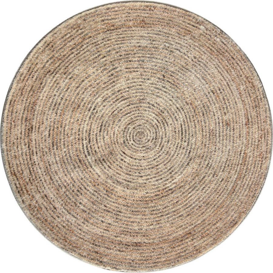 Vercai Rugs Brady Collectie Hoogpolig Rond Vloerkleed Zacht Tapijt voor Woonkamer Polyester Beige 150x150 cm