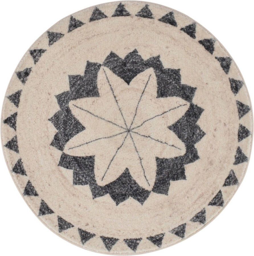 Vercai Rugs Brady Collectie Hoogpolig Rond Vloerkleed Zacht Tapijt voor Woonkamer Polyester Ivoor 150x150 cm