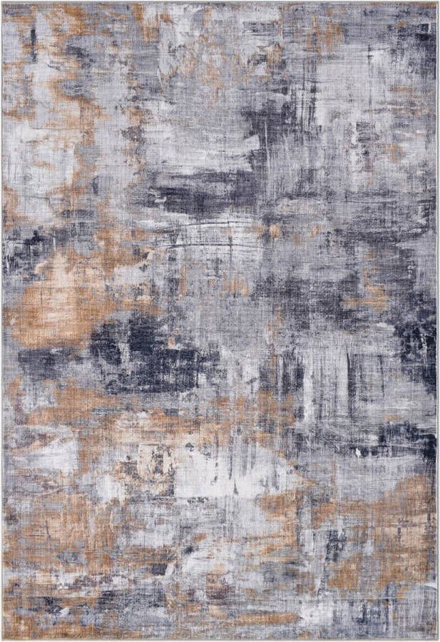 Vercai Rugs Cashmere Collectie Laagpolig Vloerkleed Zacht Tapijt met Modern Ontwerp Polyester Grijs Goud 120x170 cm