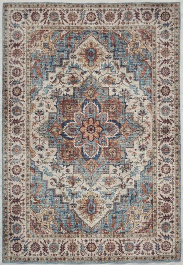 Vercai Rugs Fenix Collectie Laagpolig Vloerkleed Modern Tapijt met Vintage Ontwerp Chenille Blauw 80x150 cm