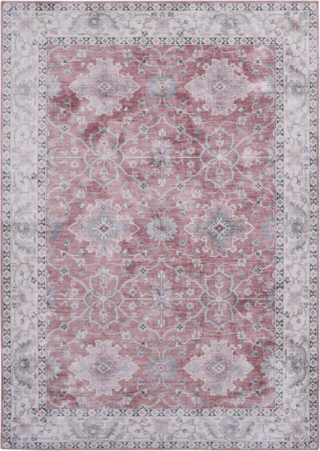 Vercai Rugs Fenix Collectie Laagpolig Vloerkleed Modern Tapijt met Vintage Ontwerp Chenille Roze 60x230 cm