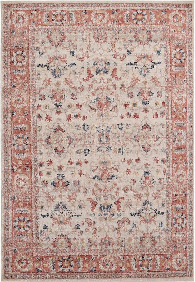 Vercai Rugs Florence Collectie Laagpolig Vloerkleed Polypropyleen Ivoor Rood 60x230 cm