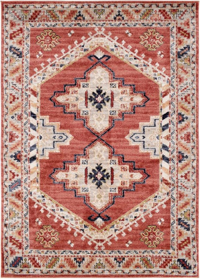 Vercai Rugs Florence Collectie Laagpolig Vloerkleed Polypropyleen Rood Ivoor 120x170 cm