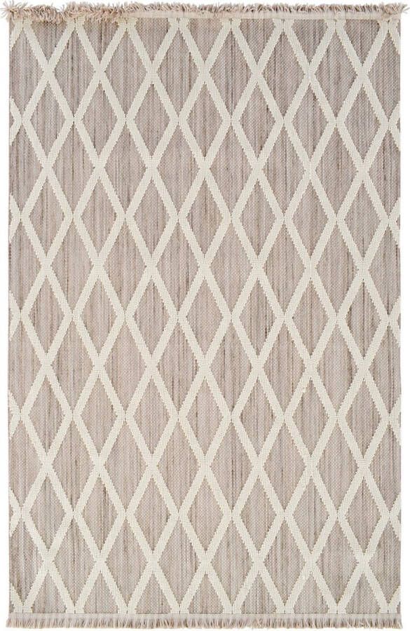 Vercai Rugs Jean Collectie Laagpolig Vloerkleed Tapijt met Franjes Polyester Wit Grijs 160x230 cm