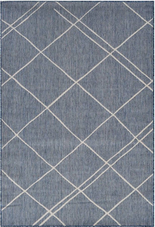 Vercai Rugs Terrace Collectie Laagpolig Vloerkleed Tapijt voor Binnen en Buiten Polypropyleen Blauw Ivoor 200x290 cm