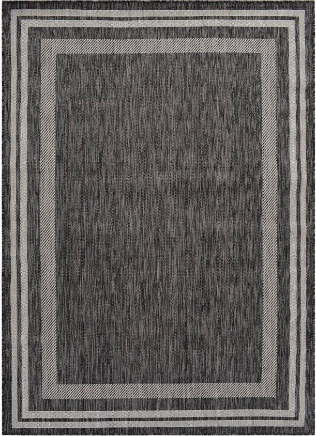 Vercai Rugs Terrace Collectie Laagpolig Vloerkleed Tapijt voor Binnen en Buiten Polypropyleen Zilver Zwart 80x250 cm