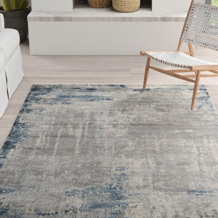 Vercai Rugs Invista Collectie Hoogpolig Vloerkleed Zacht Tapijt voor Woonkamer Polyester Grijs Blauw 200x290 cm